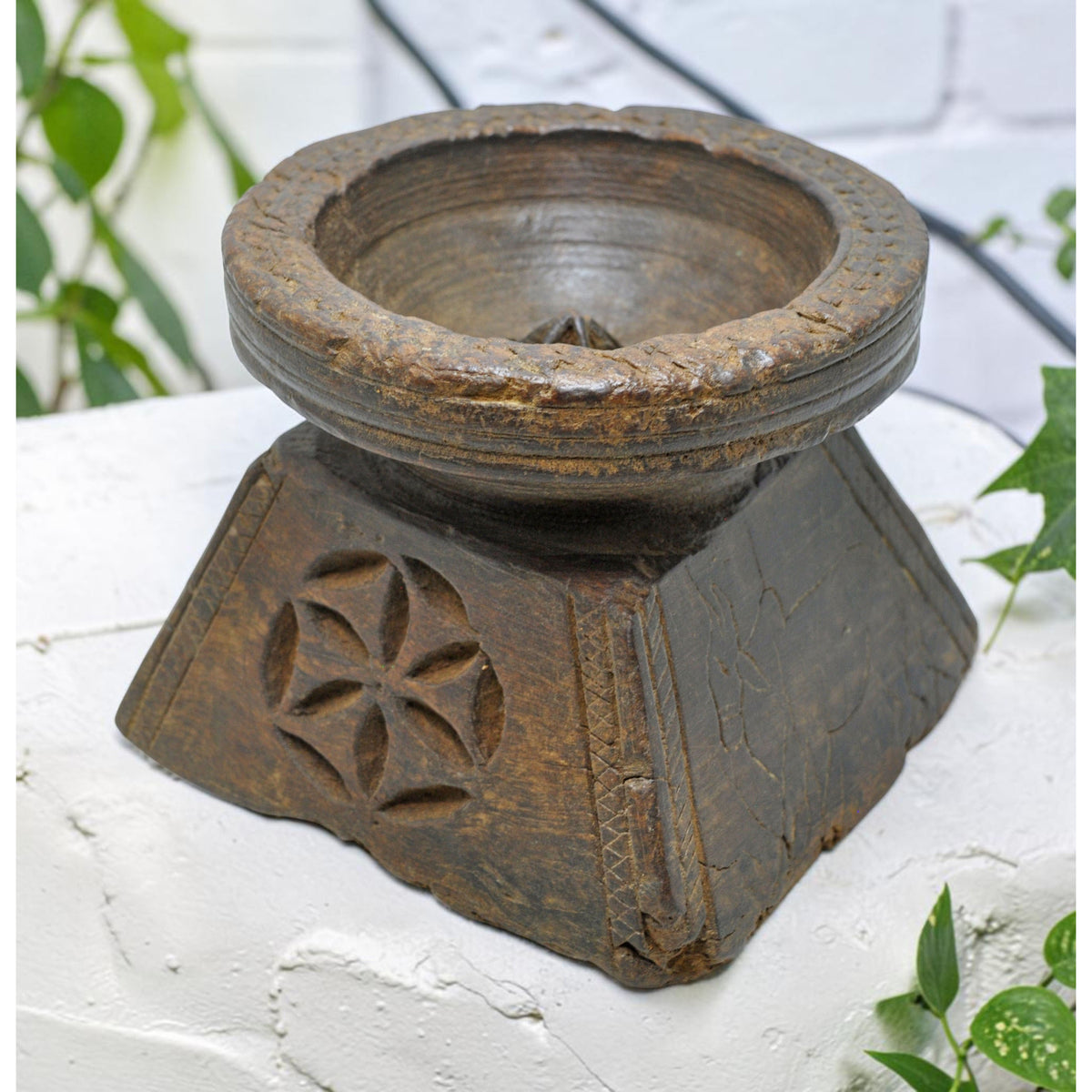 Antique Wooden Agricultural Seed Holder Bijni Original Old Fine Hand Carved