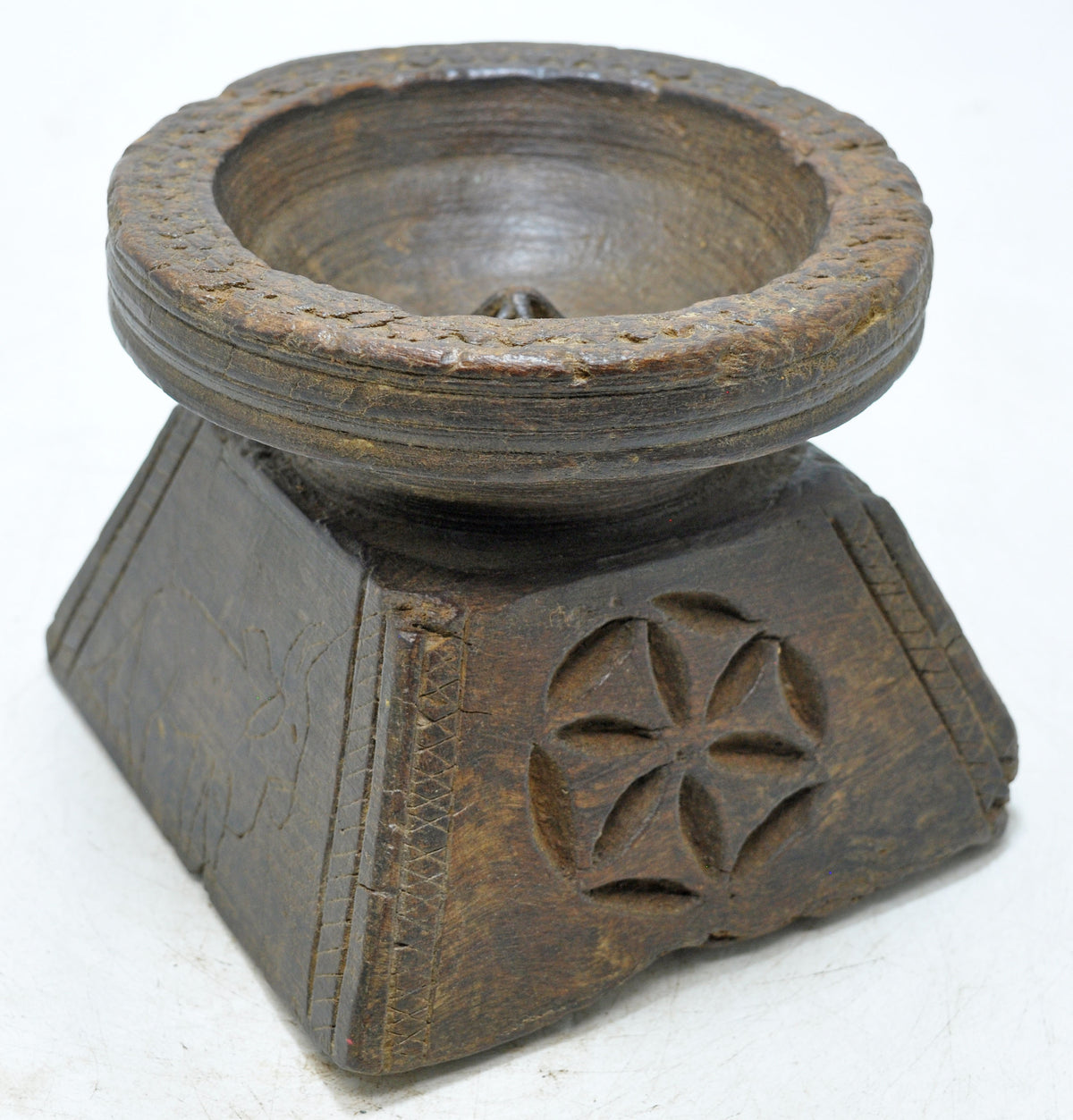 Antique Wooden Agricultural Seed Holder Bijni Original Old Fine Hand Carved