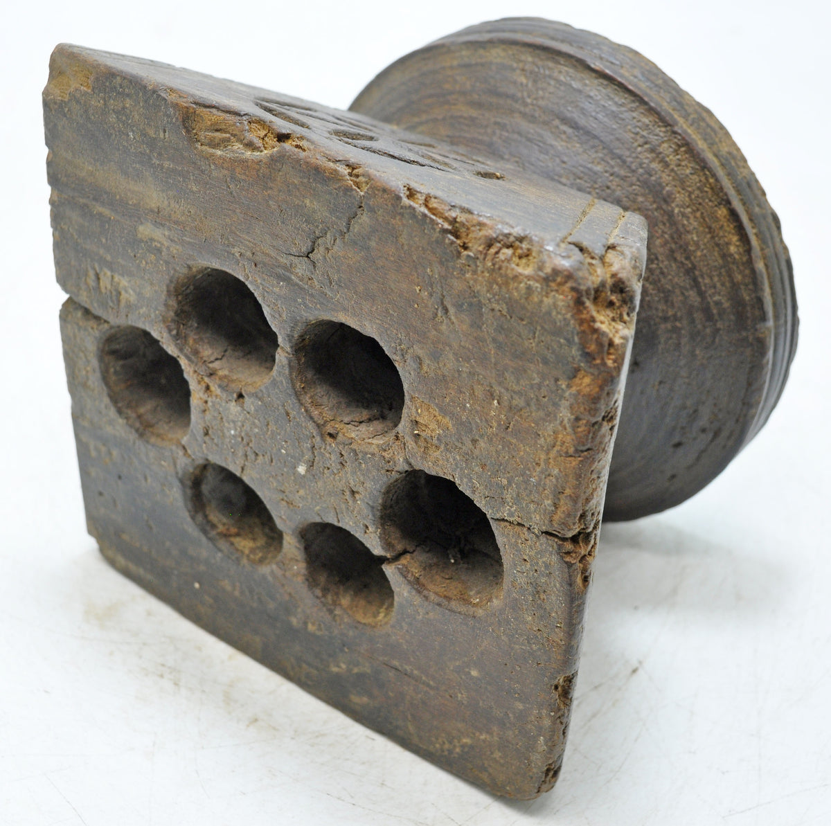 Antique Wooden Agricultural Seed Holder Bijni Original Old Fine Hand Carved