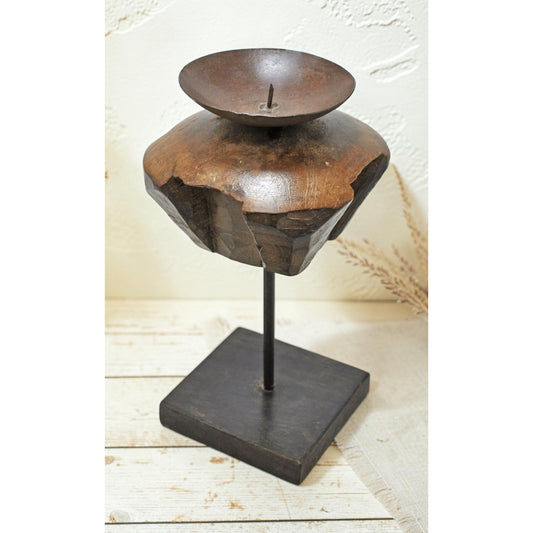 Antique Wooden Candle Holder Stand Original Old Hand Carved