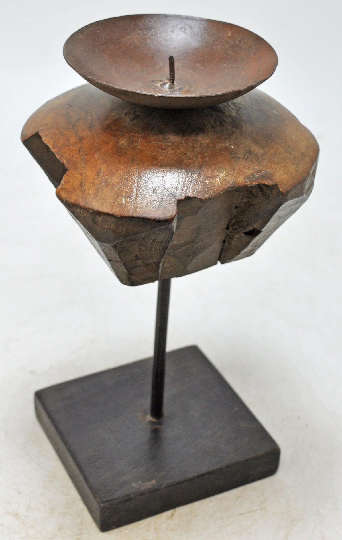 Antique Wooden Candle Holder Stand Original Old Hand Carved