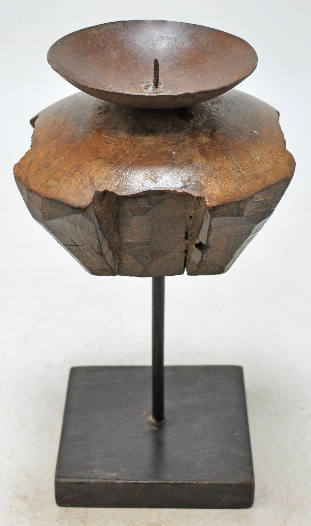 Antique Wooden Candle Holder Stand Original Old Hand Carved