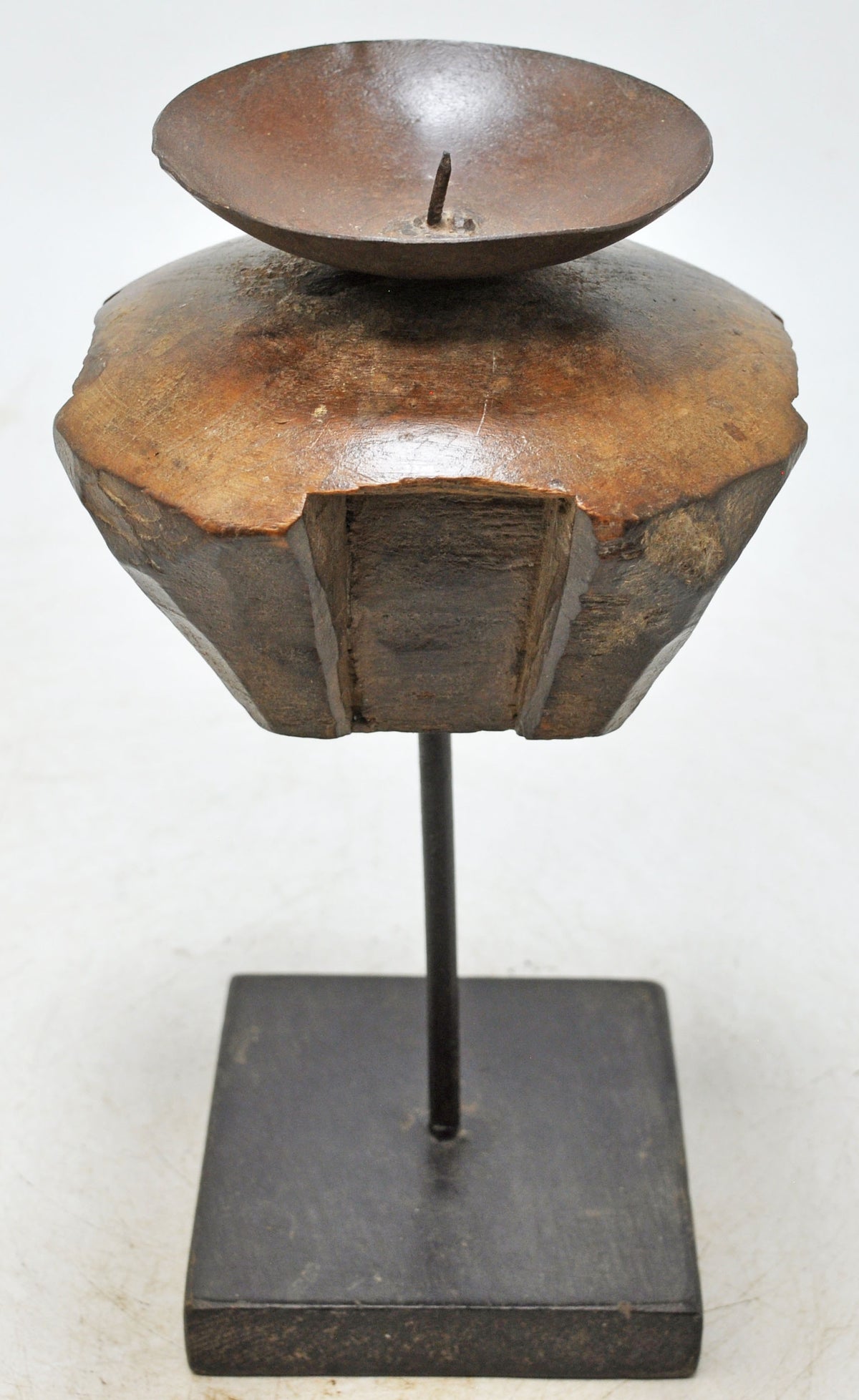 Antique Wooden Candle Holder Stand Original Old Hand Carved