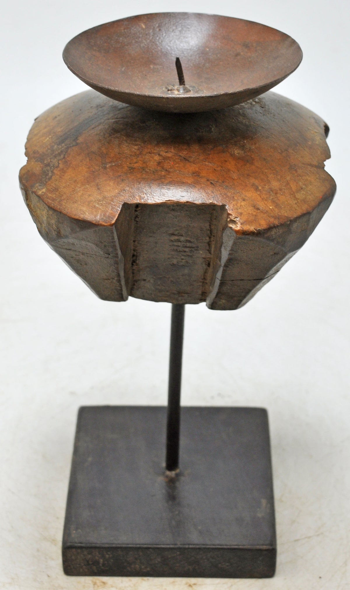 Antique Wooden Candle Holder Stand Original Old Hand Carved