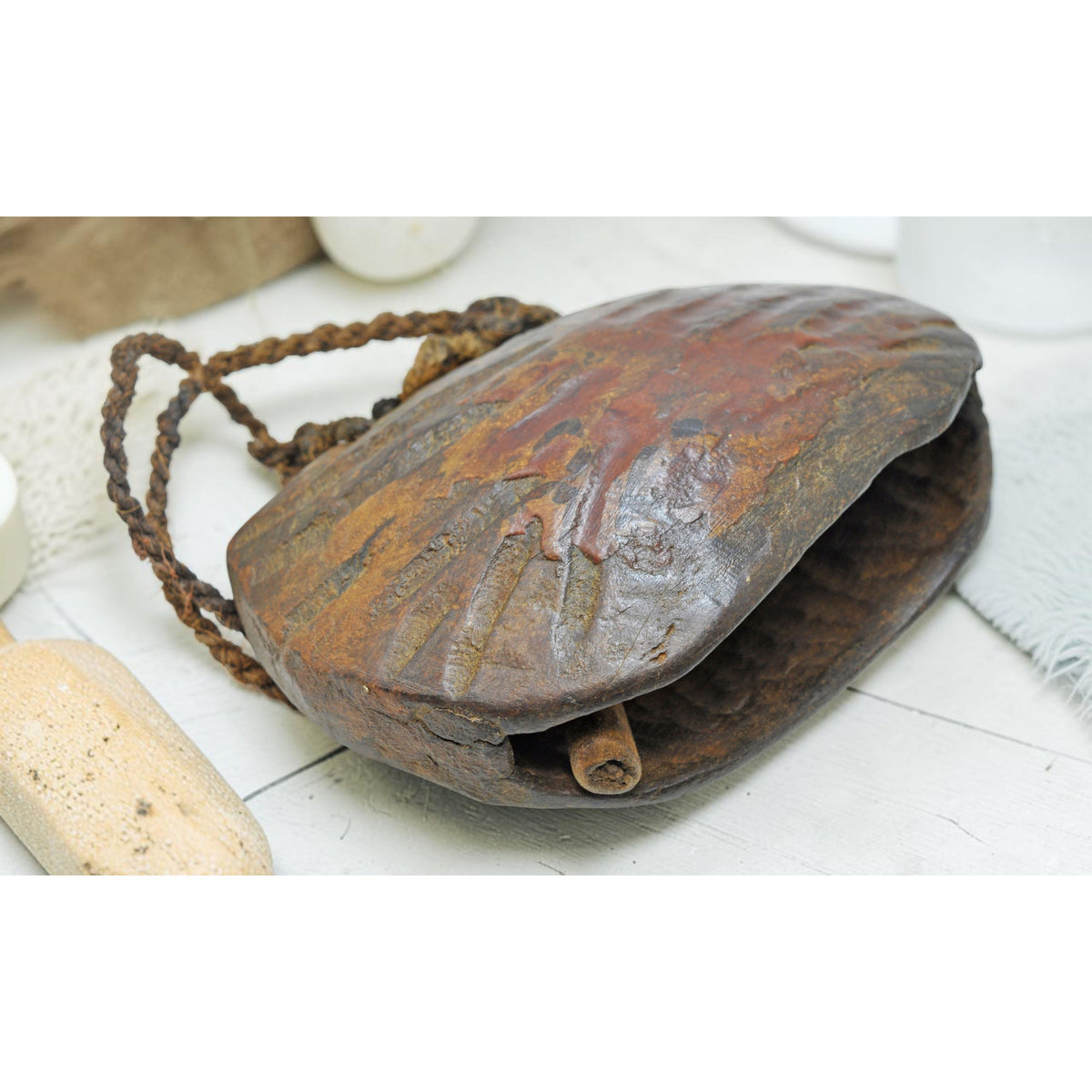 Antique Wooden Animals Cow Bell Original Old Hand Carved