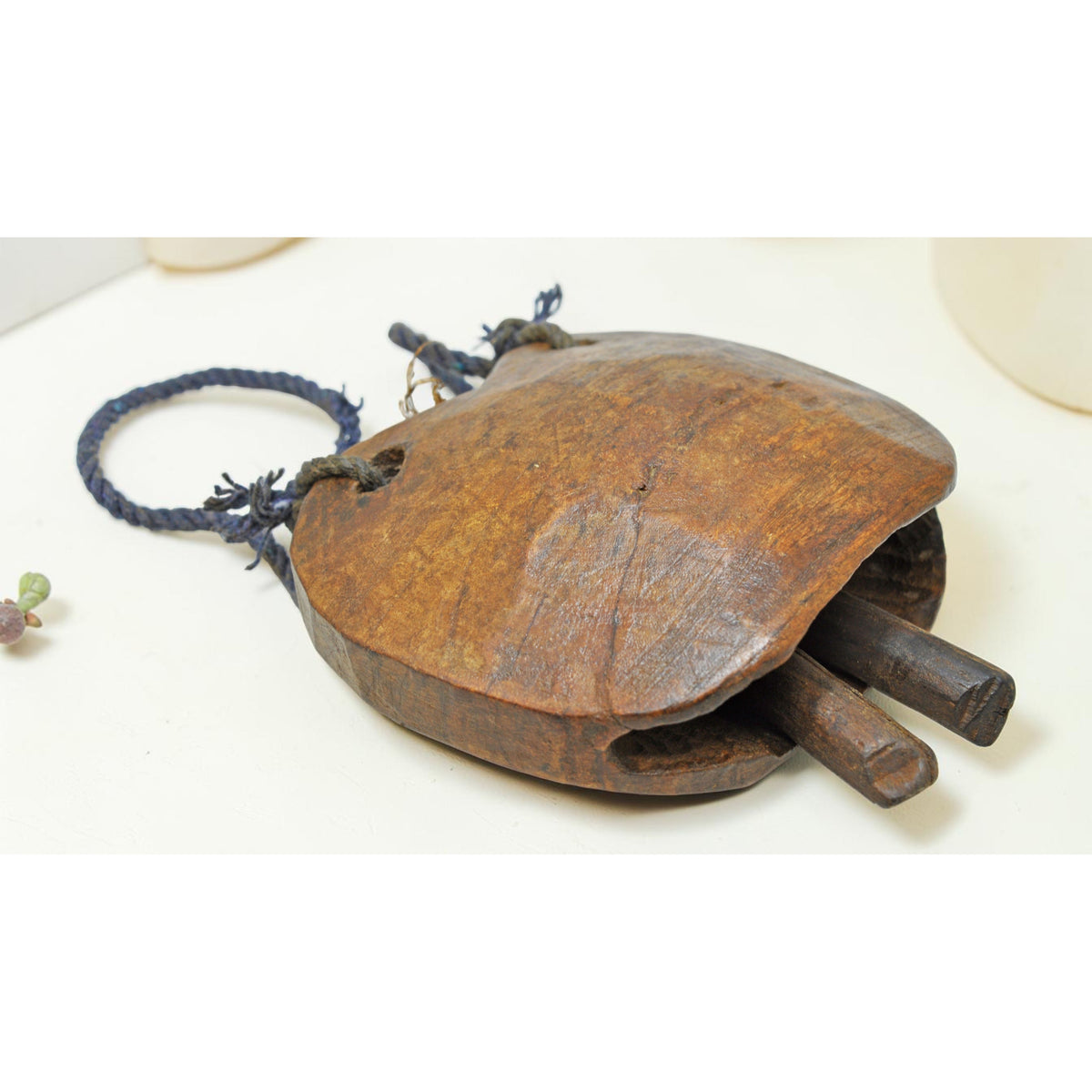 Antique Wooden Animals Cow Bell Original Old Hand Carved