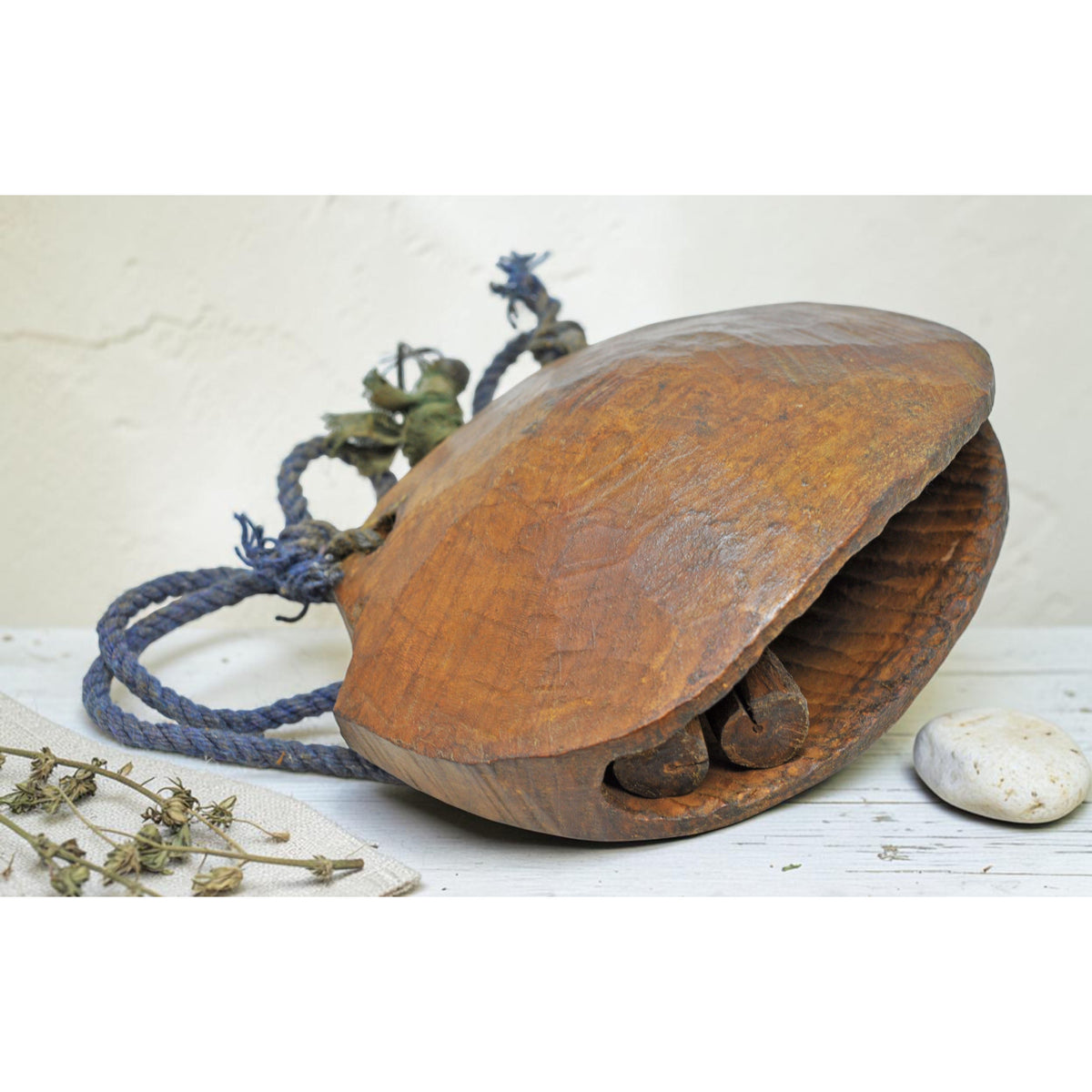 Antique Wooden Animals Cow Bell Original Old Hand Carved