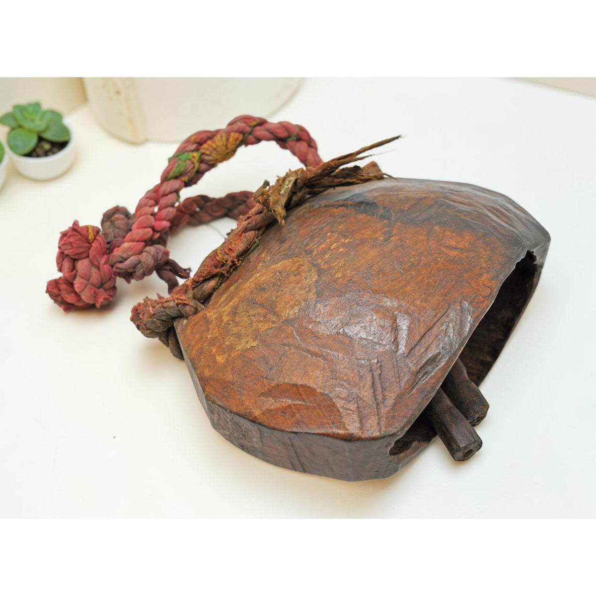 Antique Wooden Animals Cow Bell Original Old Hand Carved