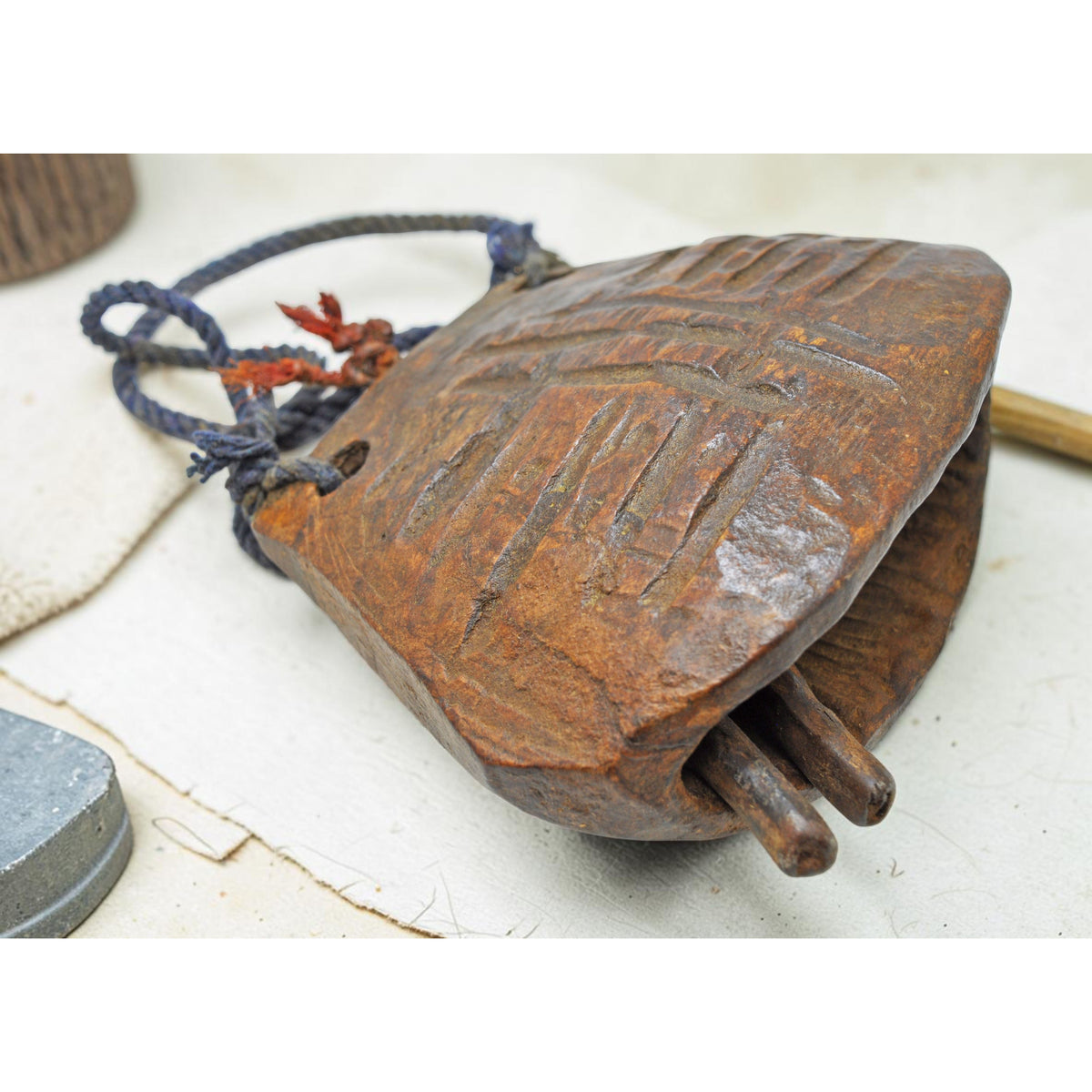 Antique Wooden Animals Cow Bell Original Old Hand Carved
