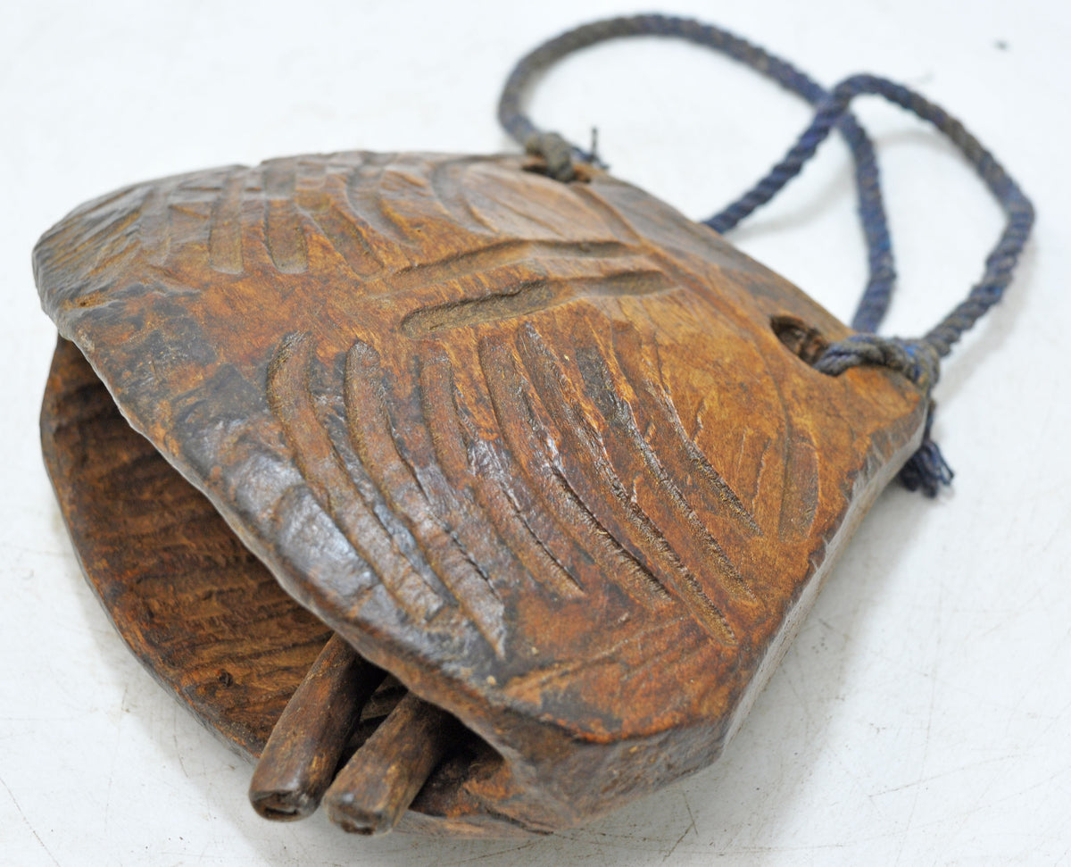 Antique Wooden Animals Cow Bell Original Old Hand Carved