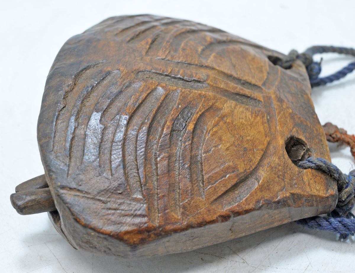Antique Wooden Animals Cow Bell Original Old Hand Carved