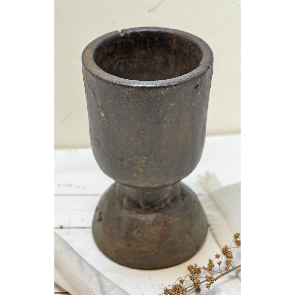 Antique Wooden Small Cup Glass Original Old Hand Crafted