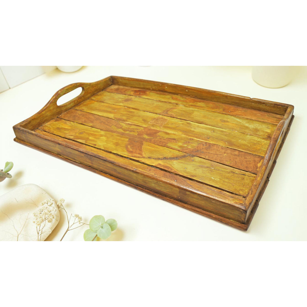 Vintage Wooden Serving Tray Original Old Hand Crafted