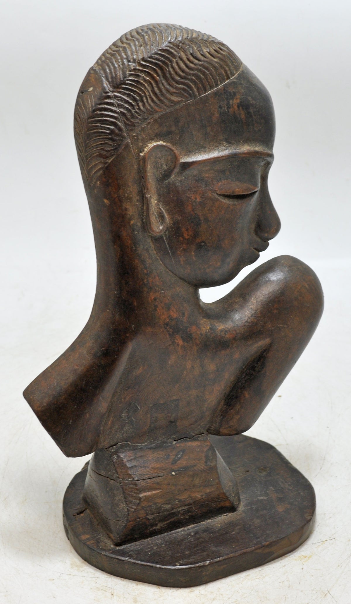 Vintage Wooden Woman Figurine Bust Original Old Hand Carved