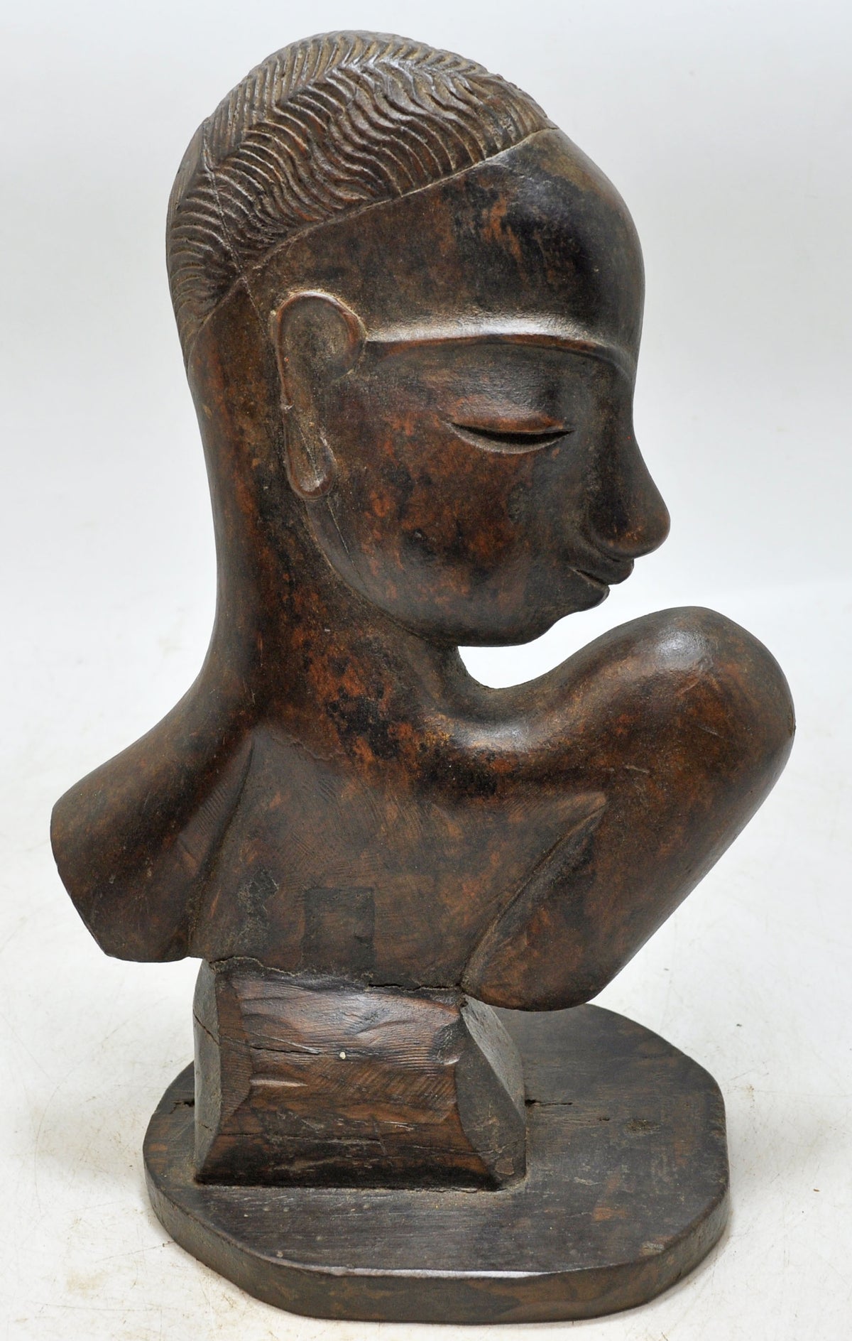 Vintage Wooden Woman Figurine Bust Original Old Hand Carved