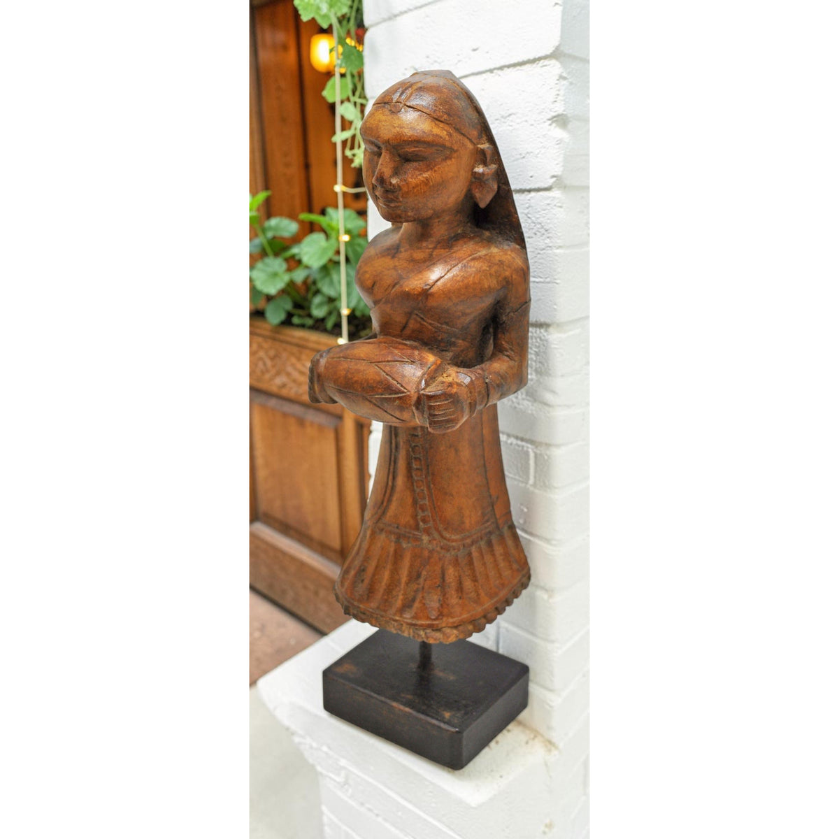 Vintage Wooden Musician Woman Figurine Original Old Fine Hand Carved