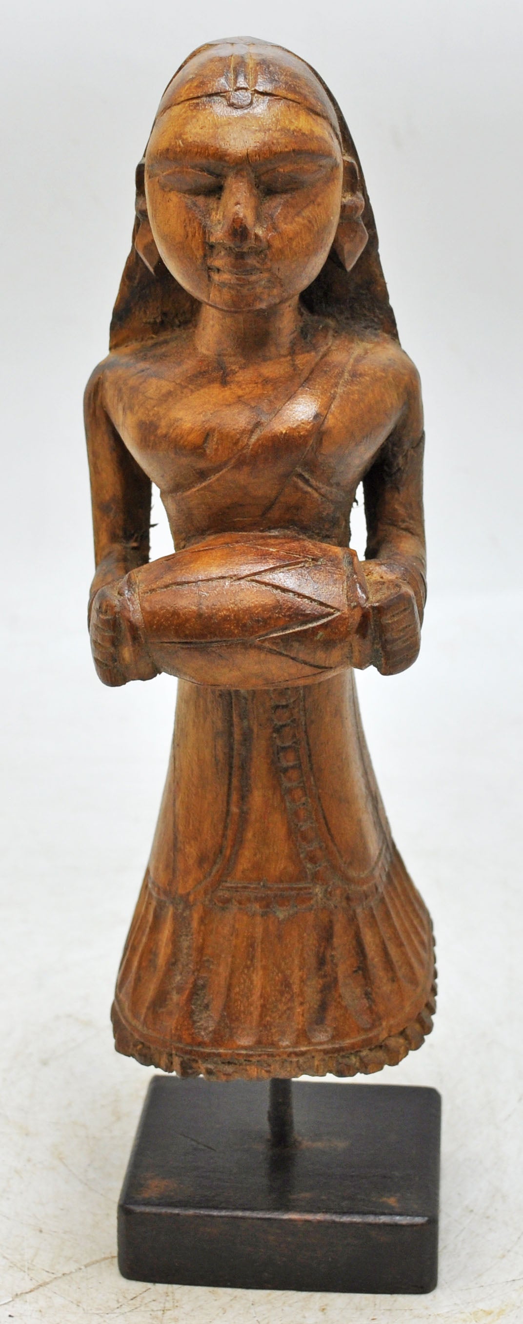 Vintage Wooden Musician Woman Figurine Original Old Fine Hand Carved