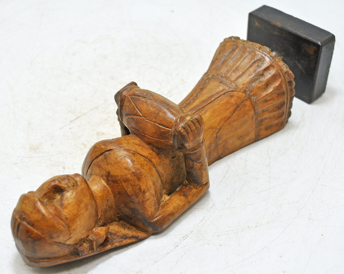 Vintage Wooden Musician Woman Figurine Original Old Fine Hand Carved