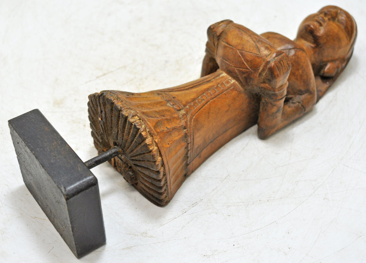 Vintage Wooden Musician Woman Figurine Original Old Fine Hand Carved