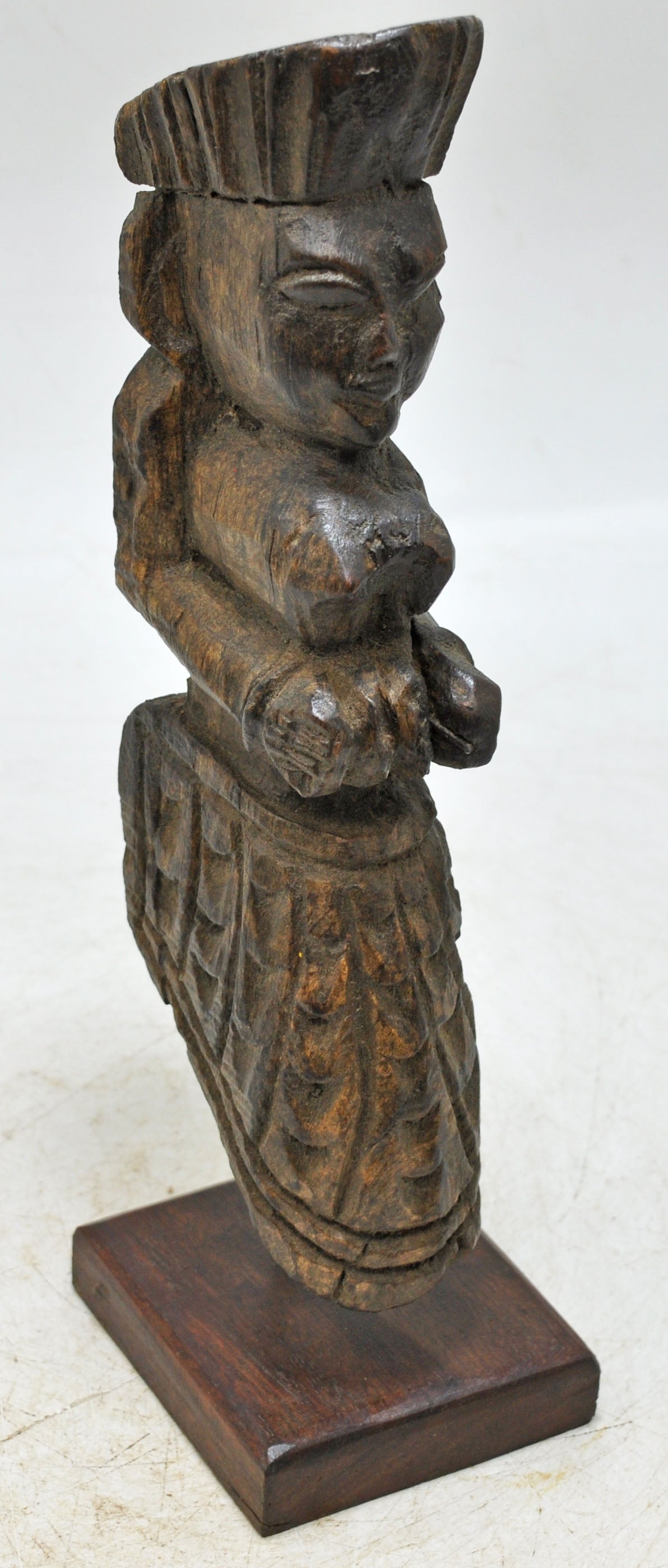 Vintage Wooden Musician Woman Figurine Original Old Fine Hand Carved