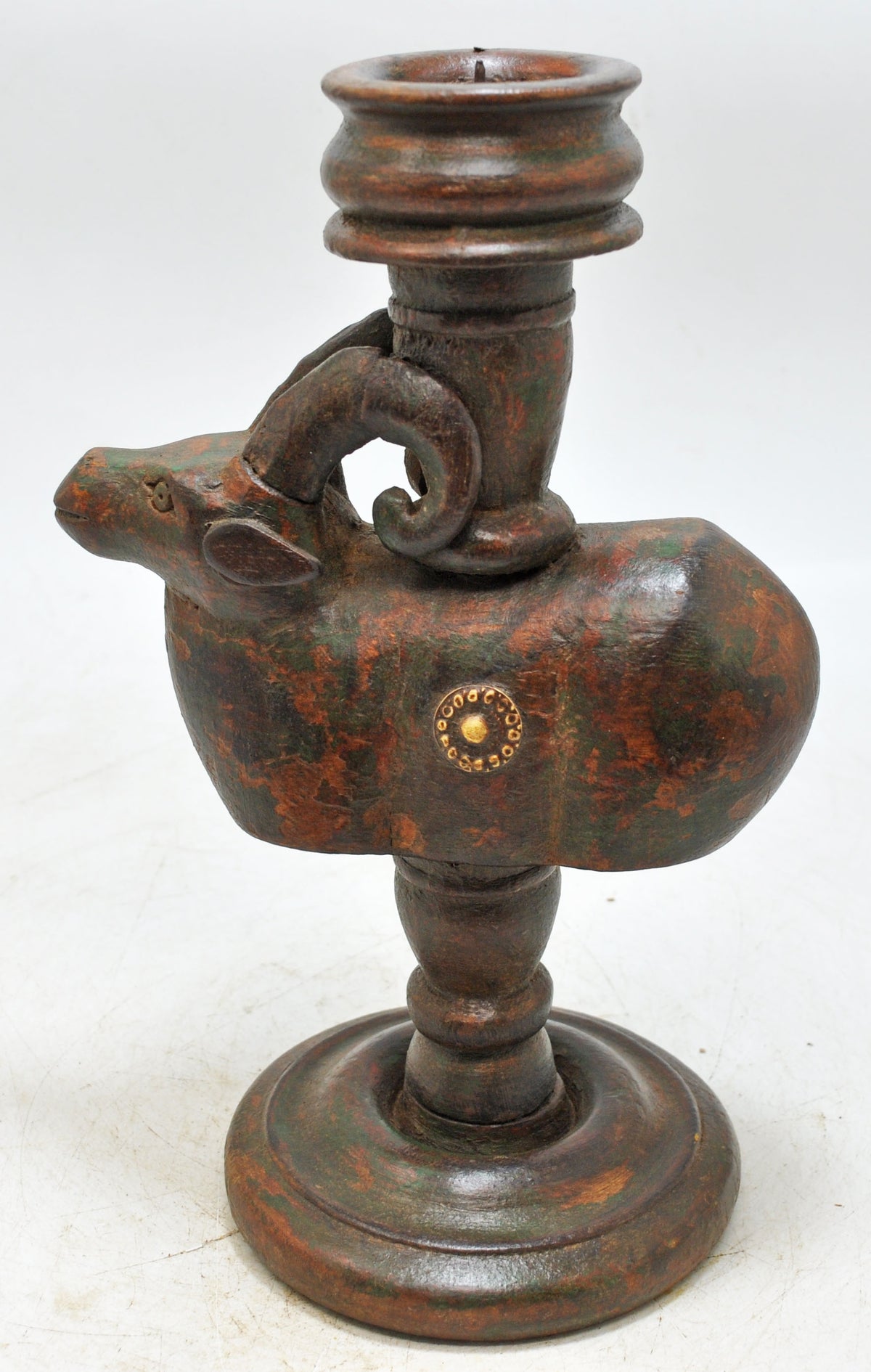 Vintage Wooden Cow Figurine Candle Stand Original Old Hand Carved