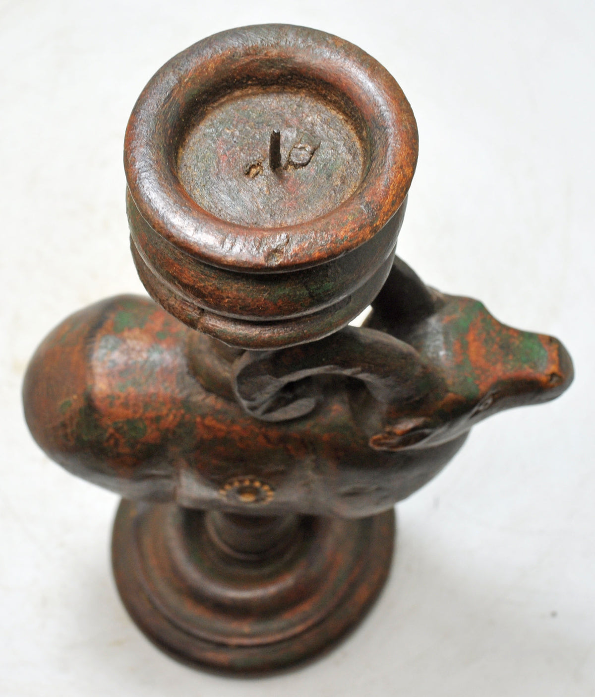 Vintage Wooden Cow Figurine Candle Stand Original Old Hand Carved