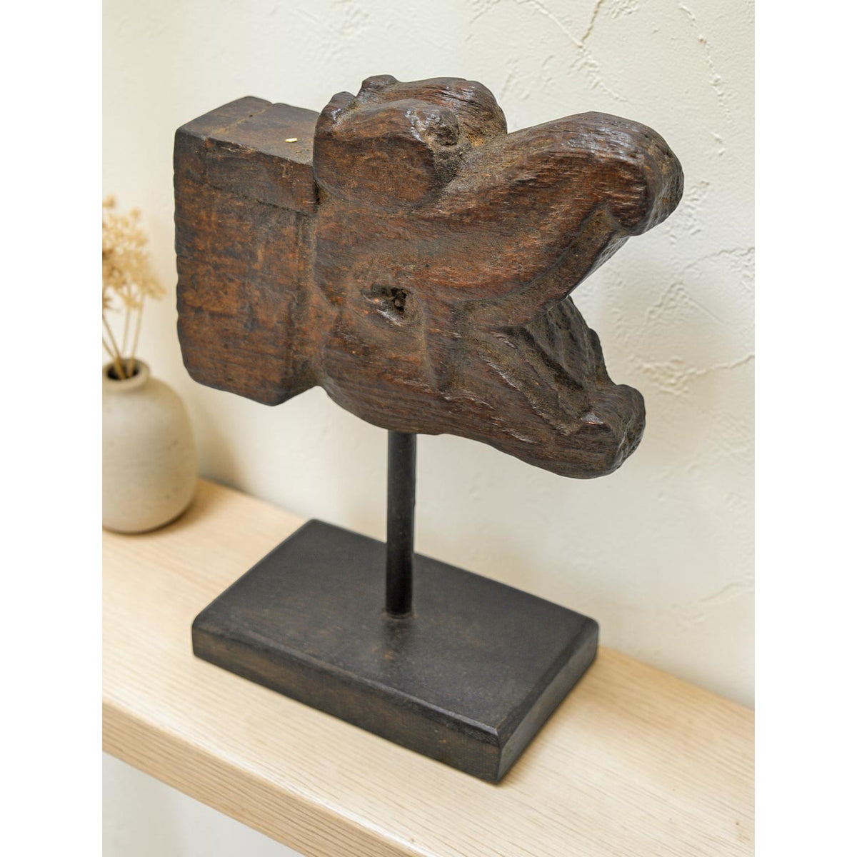 Antique Wooden Dragon Head Figurine Orignal Old Hand Carved