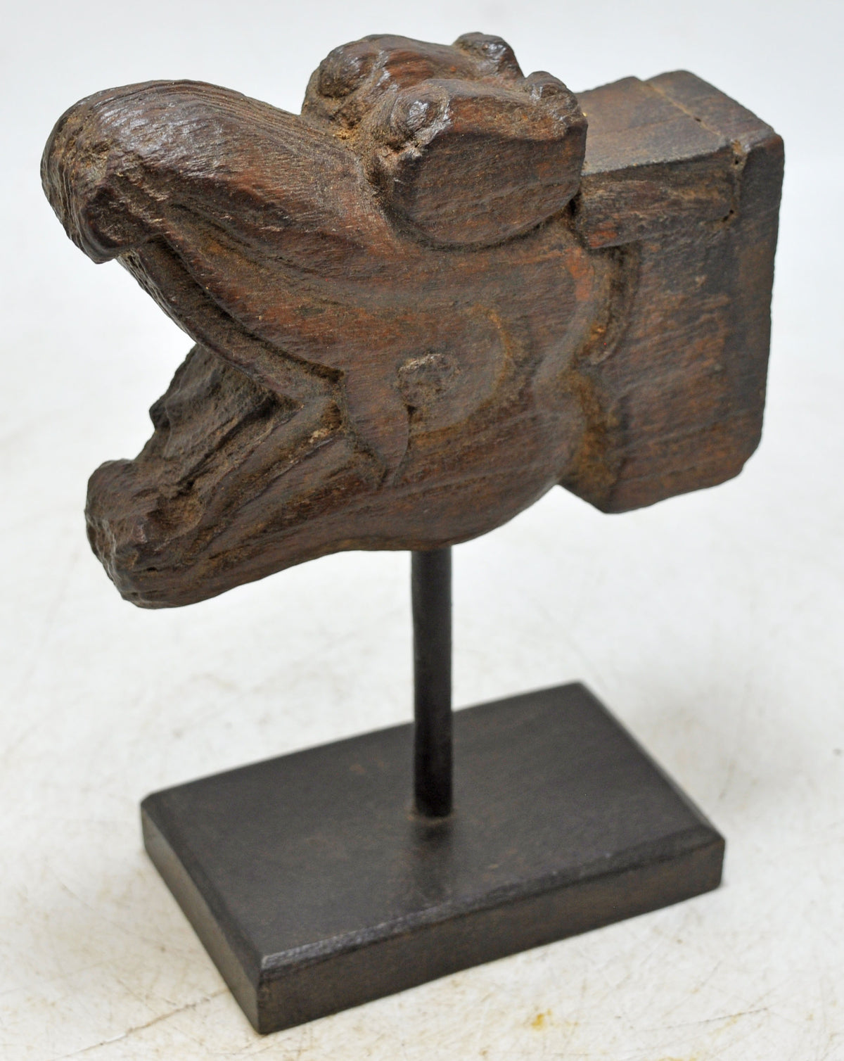 Antique Wooden Dragon Head Figurine Orignal Old Hand Carved
