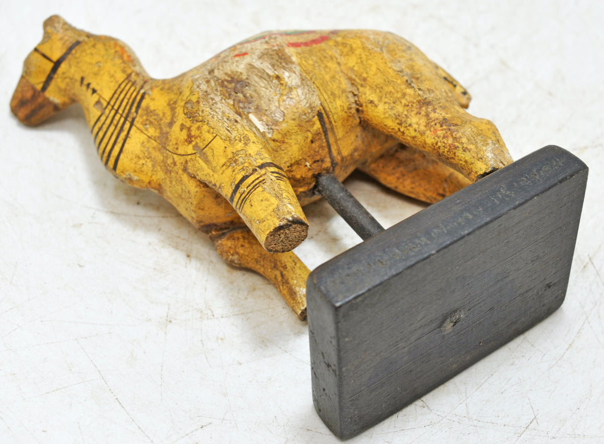 Vintage Wooden Camel Figurine Original Old Hand Carved Painted