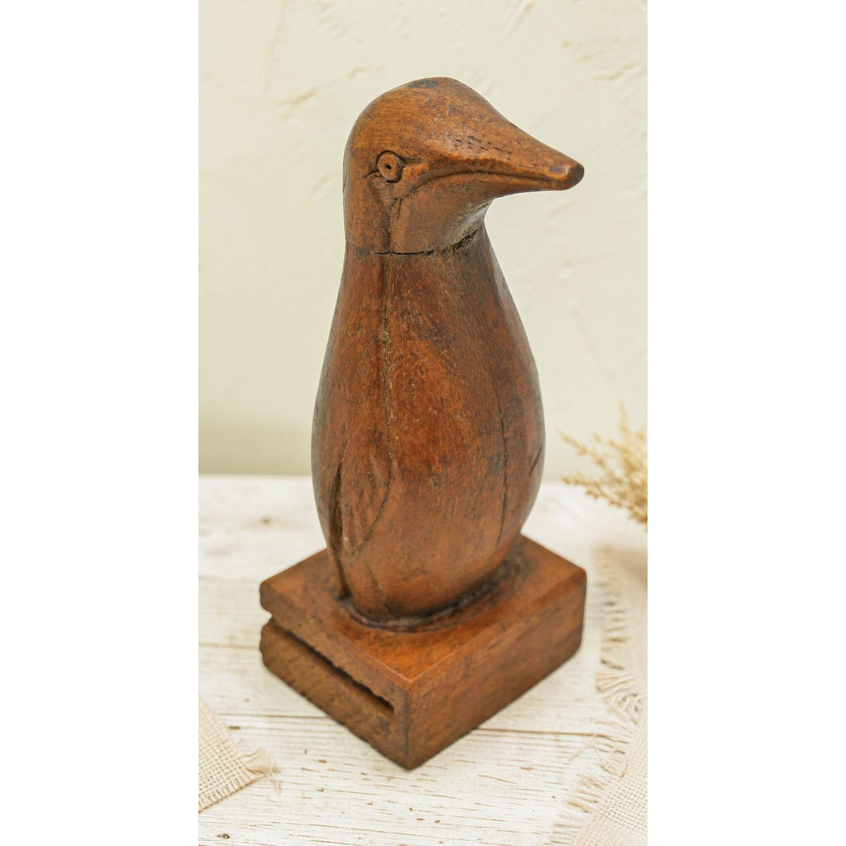 Vintage Wooden Penguin Figurine Original Old Hand Carved