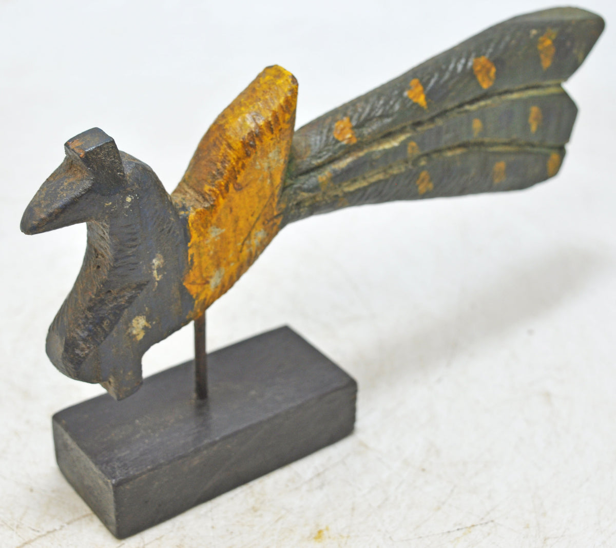 Vintage Wooden Peacock Figurine Original Old Hand Carved