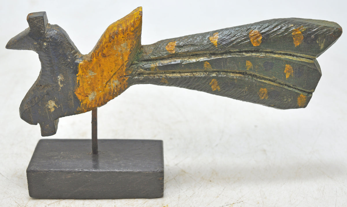 Vintage Wooden Peacock Figurine Original Old Hand Carved