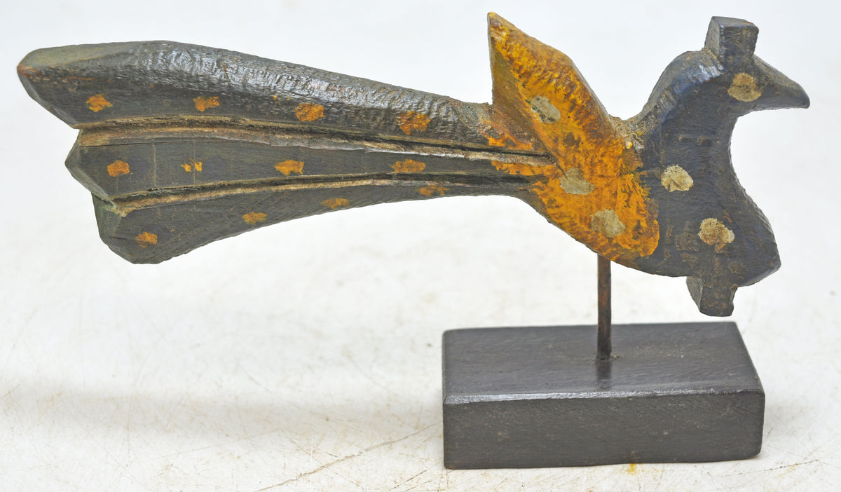 Vintage Wooden Peacock Figurine Original Old Hand Carved