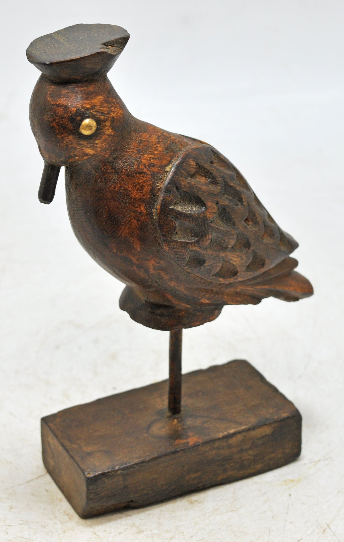 Vintage Wooden Bird Figurine Original Old Hand Carved