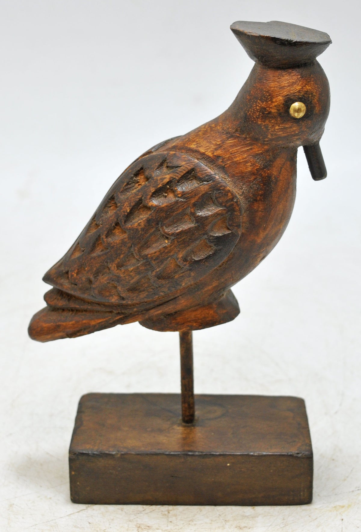 Vintage Wooden Bird Figurine Original Old Hand Carved