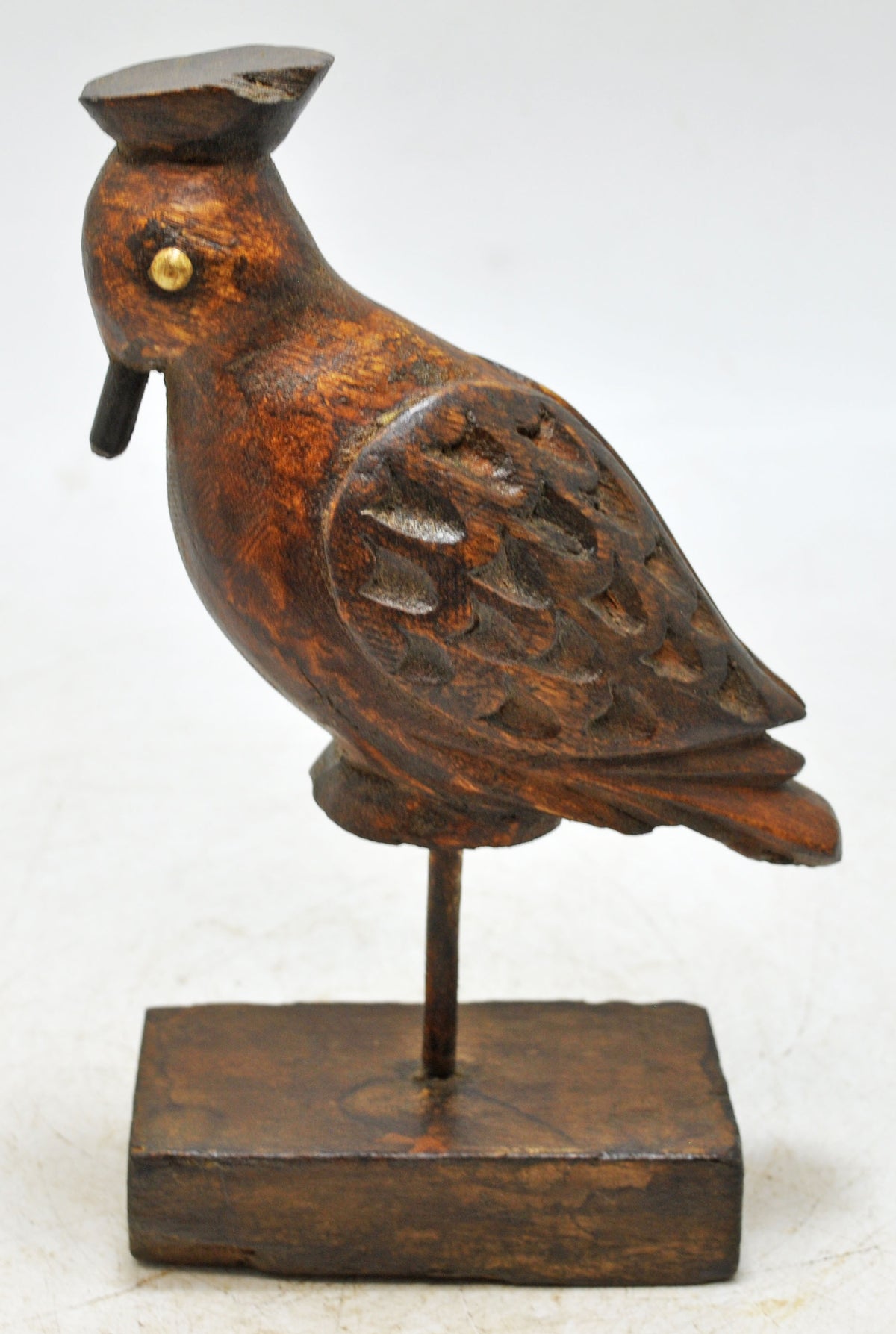Vintage Wooden Bird Figurine Original Old Hand Carved