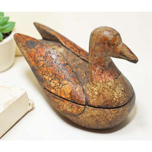 Vintage Wooden Bird Figurine Box Original Old Hand Carved Painted