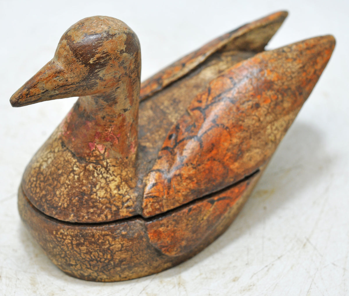 Vintage Wooden Bird Figurine Box Original Old Hand Carved Painted