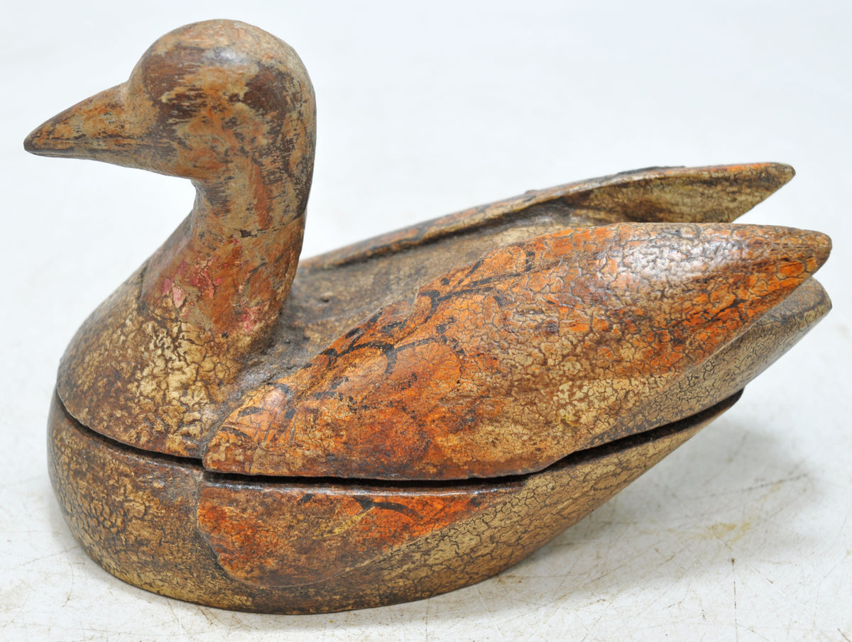 Vintage Wooden Bird Figurine Box Original Old Hand Carved Painted
