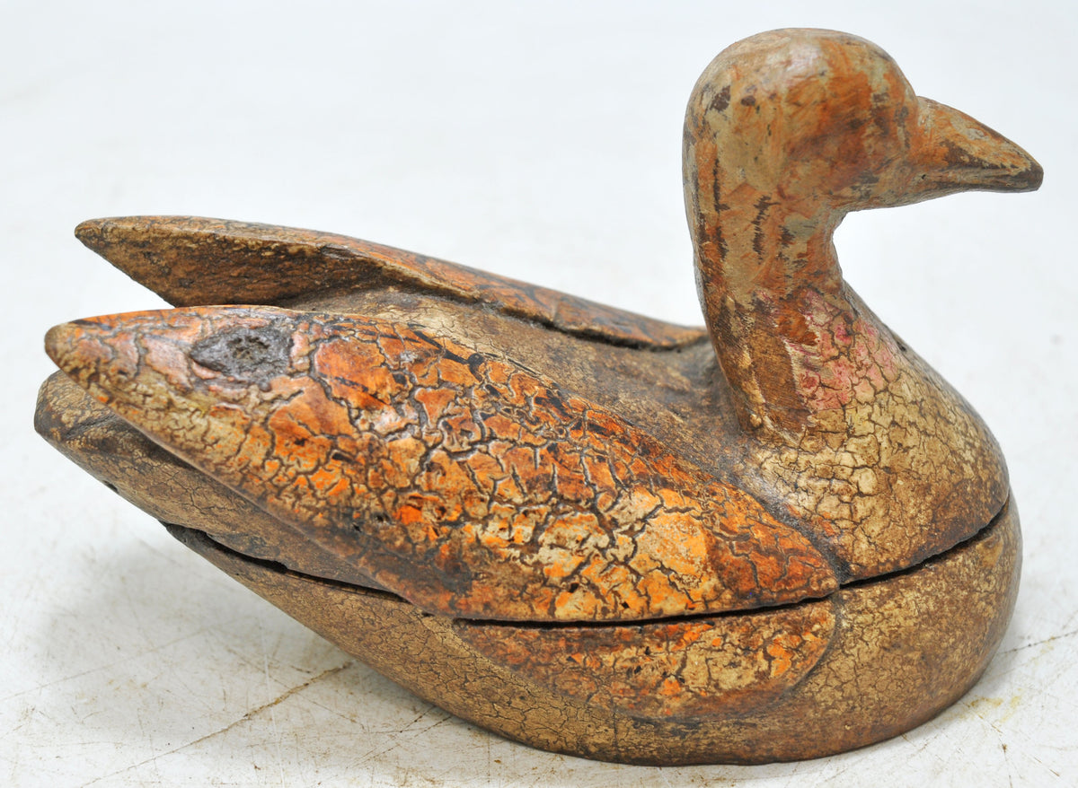 Vintage Wooden Bird Figurine Box Original Old Hand Carved Painted
