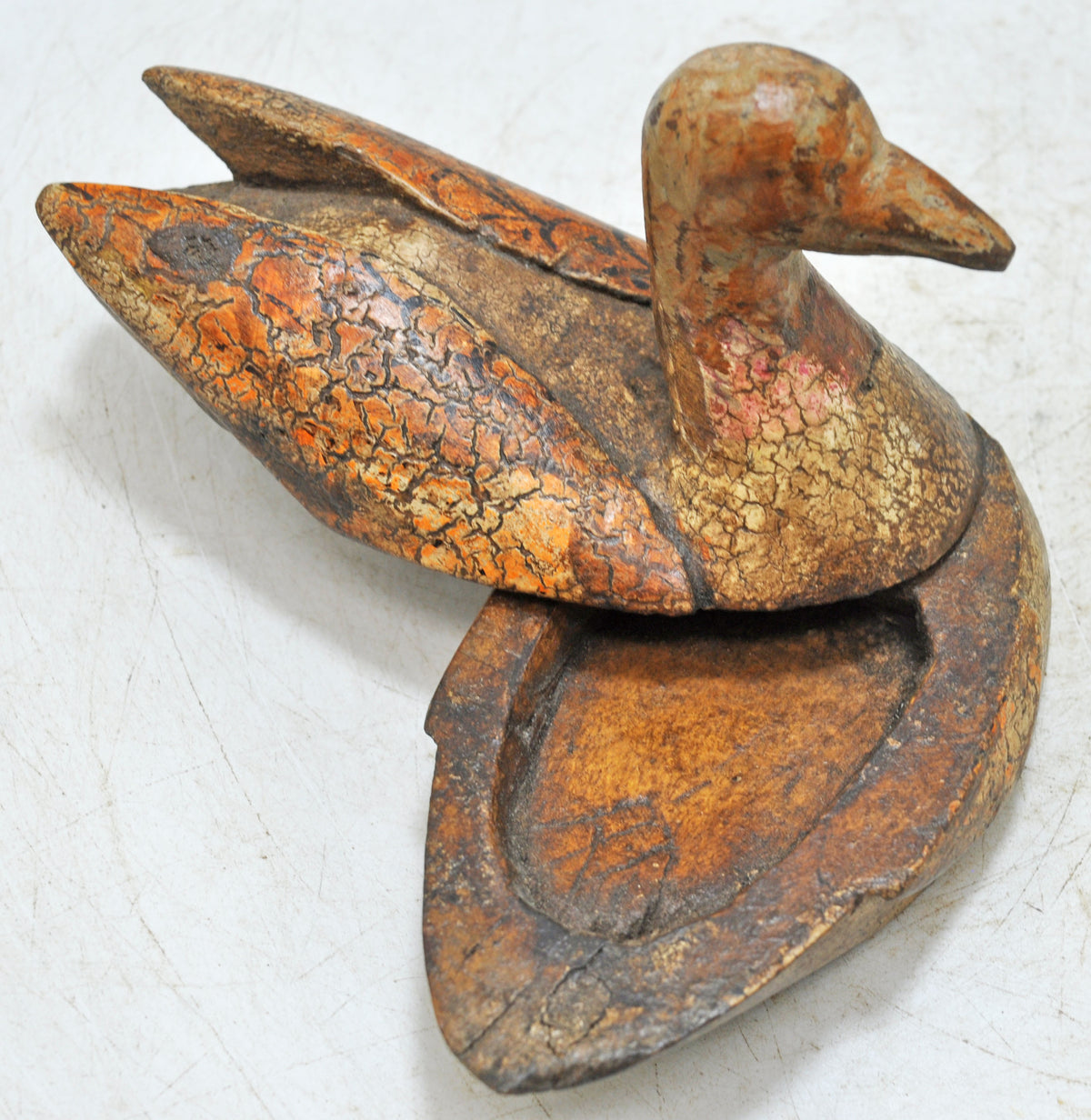 Vintage Wooden Bird Figurine Box Original Old Hand Carved Painted