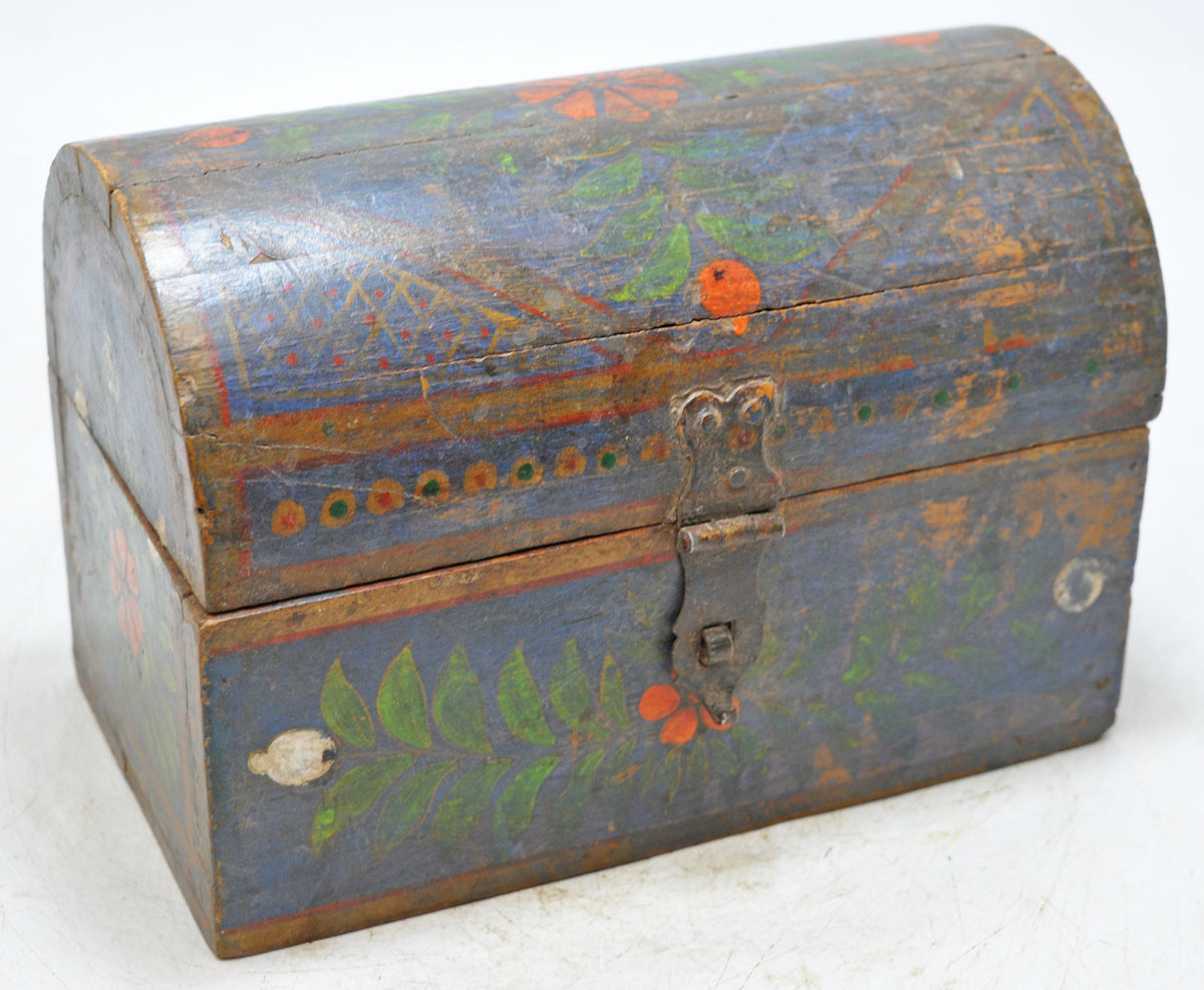Vintage Wooden Half Round Top Storage Box Original Old Hand Crafted Painted