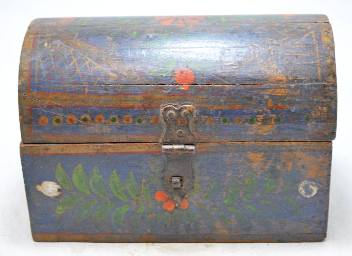 Vintage Wooden Half Round Top Storage Box Original Old Hand Crafted Painted