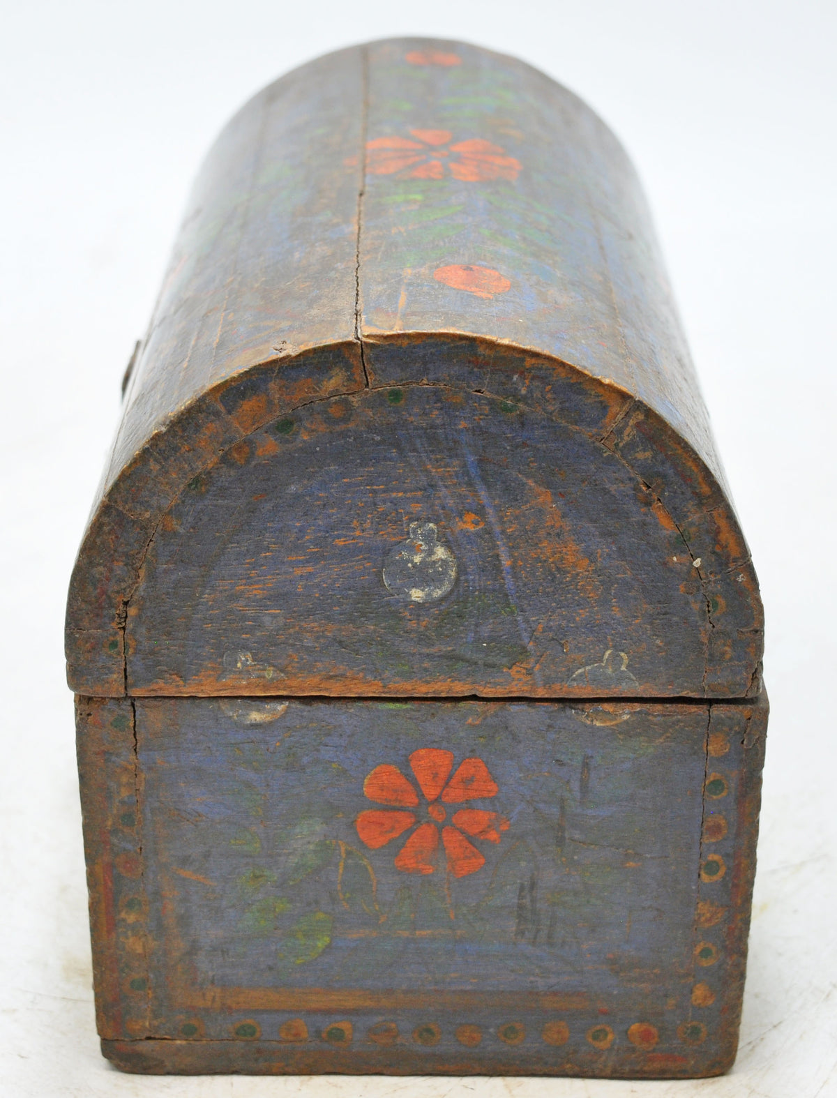 Vintage Wooden Half Round Top Storage Box Original Old Hand Crafted Painted