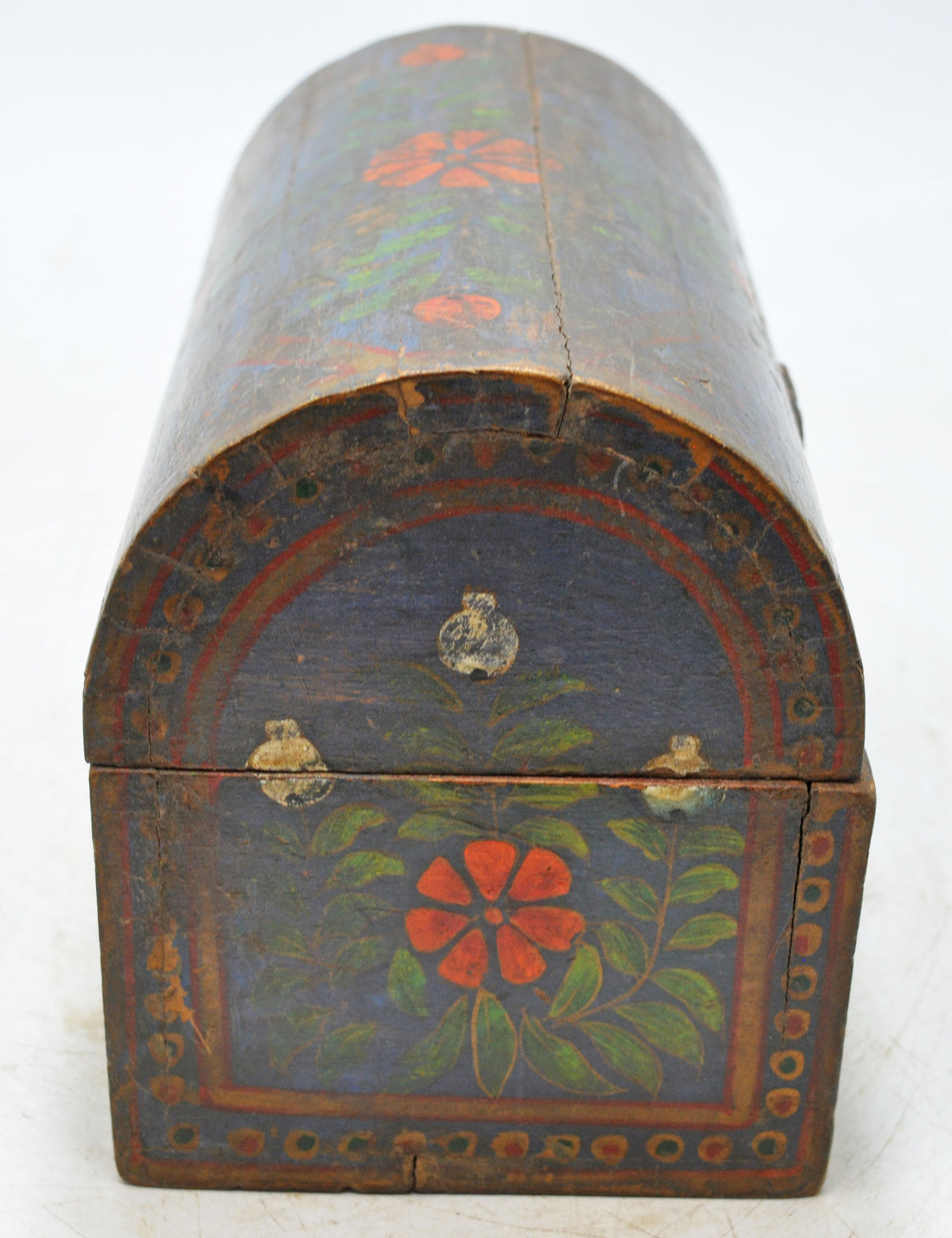 Vintage Wooden Half Round Top Storage Box Original Old Hand Crafted Painted