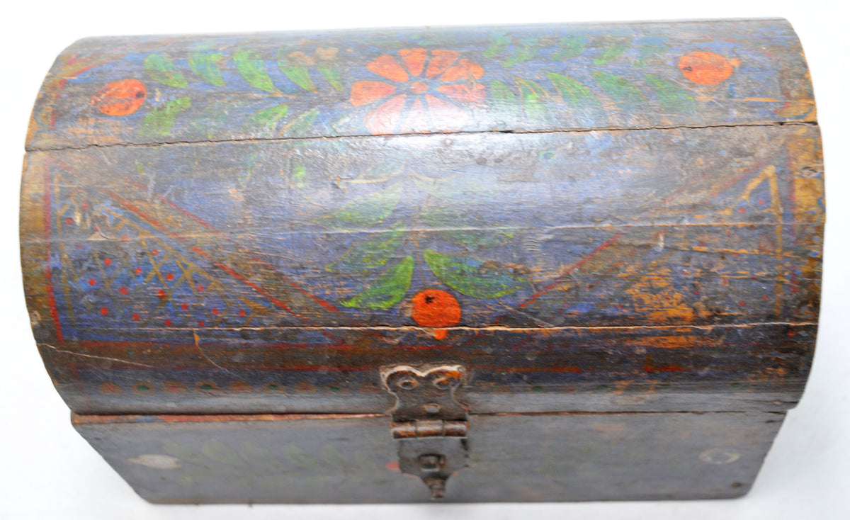 Vintage Wooden Half Round Top Storage Box Original Old Hand Crafted Painted