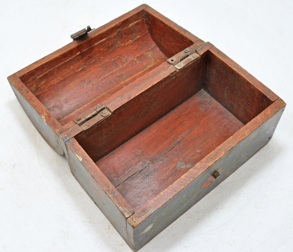 Vintage Wooden Half Round Top Storage Box Original Old Hand Crafted Painted