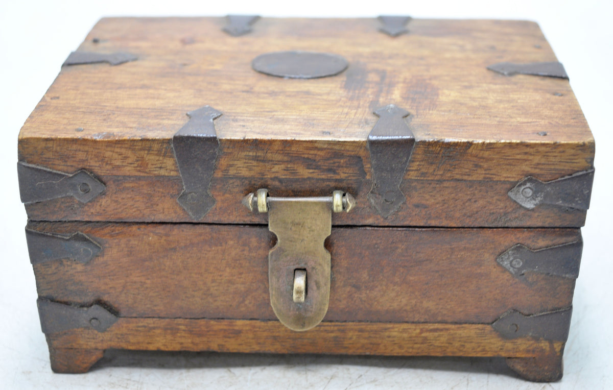 Vintage Wooden Storage box Original Old Hand Crafted Metal Fitted
