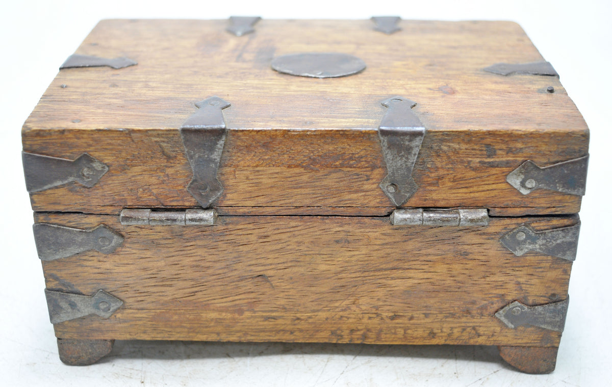 Vintage Wooden Storage box Original Old Hand Crafted Metal Fitted