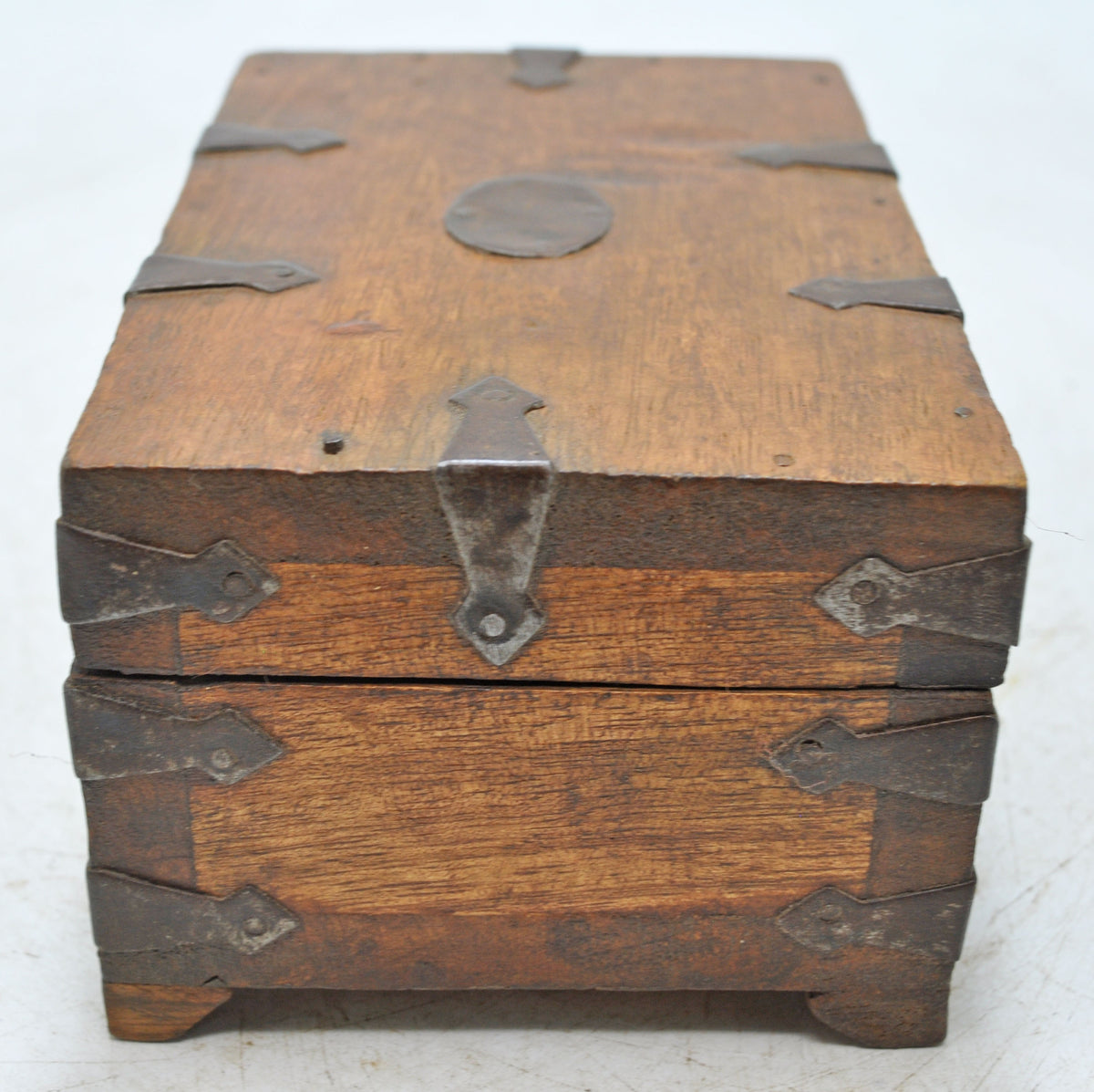 Vintage Wooden Storage box Original Old Hand Crafted Metal Fitted
